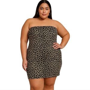 Venezia Strapless Leopard Print Bodycon Mini Dress Plus Size 20 Cotton Stretch